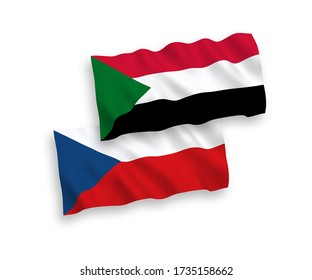 Nationale Vektor-Wellen-Flaggen der Tschechischen Republik und des Sudan isoliert auf weißem Hintergrund. 1 bis 2 Anteil.
