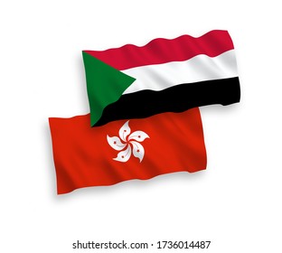 Banderas de olas de tela vectorial nacional de Sudán y Hong Kong aisladas en fondo blanco. de 1 a 2.
