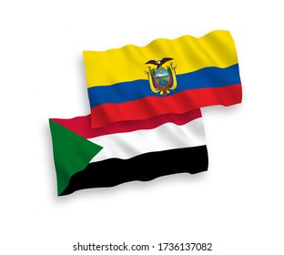National vector fabric wave flags of Sudan and Ecuador isolated on white background. 1 to 2 proportion.