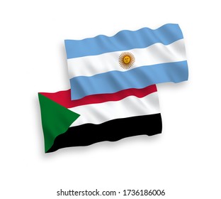 National vector fabric wave flags of Sudan and Argentina isolated on white background. 1 to 2 proportion.