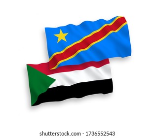 Nationale Vektor-Wellen-Flaggen des Sudan und der Demokratischen Republik Kongo isoliert auf weißem Hintergrund. 1 bis 2 Anteil.