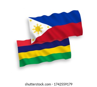 Banderas de olas de tela vectorial nacional de Mauricio y Filipinas aisladas en fondo blanco. de 1 a 2.