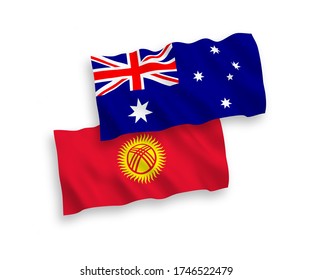 Banderas de olas de tela vectorial nacional de Australia y Kirguistán aisladas en fondo blanco. de 1 a 2.