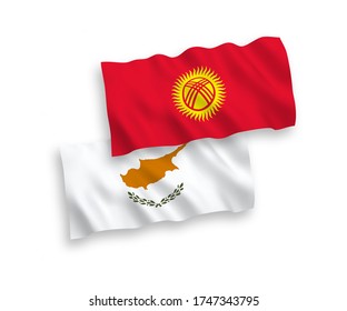 National vector fabric wave flags of Cyprus and Kyrgyzstan isolated on white background. 1 to 2 proportion.