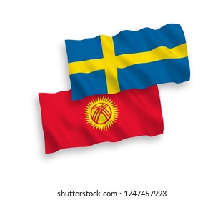 Nationale Vektorgrafik-Wellenflags von Schweden und Kirgisistan einzeln auf weißem Hintergrund. 1 bis 2 %.