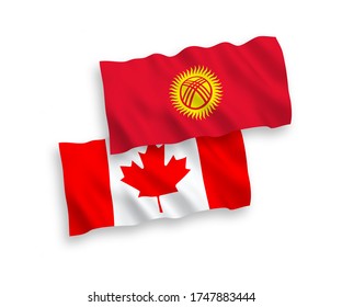 National vector fabric wave flags of Canada and Kyrgyzstan isolated on white background. 1 to 2 proportion.