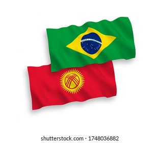 National vector fabric wave flags of Brazil and Kyrgyzstan isolated on white background. 1 to 2 proportion.