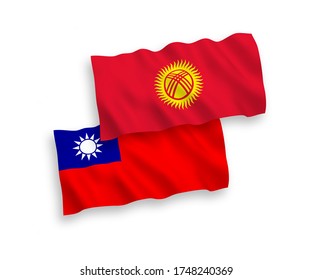 Banderas de olas de tela vectorial nacional de Kirguistán y Taiwán aisladas en fondo blanco. de 1 a 2.