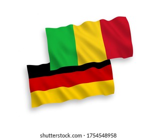 National vector fabric wave flags of Germany and Mali isolated on white background. 1 to 2 proportion.