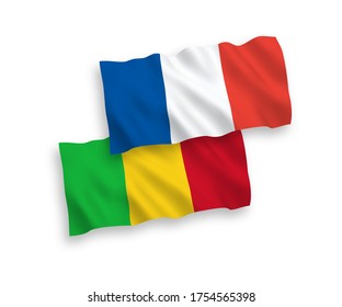 National vector fabric wave flags of France and Mali isolated on white background. 1 to 2 proportion.