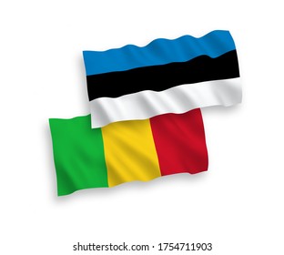 National vector fabric wave flags of Estonia and Mali isolated on white background. 1 to 2 proportion.