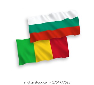 National vector fabric wave flags of Bulgaria and Mali isolated on white background. 1 to 2 proportion.