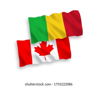 Banderas de olas de tela vectorial nacional de Canadá y Mali aisladas en fondo blanco. de 1 a 2.