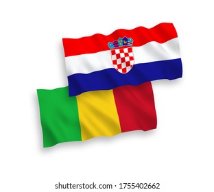 National vector fabric wave flags of Mali and Croatia isolated on white background. 1 to 2 proportion.