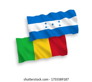 Banderas de ondulación de tela vectorial nacional de Mali y Honduras aisladas en fondo blanco. de 1 a 2.