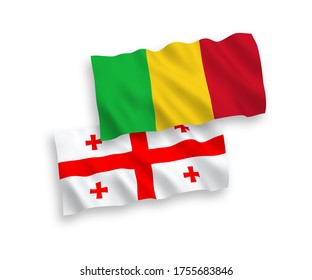 National vector fabric wave flags of Mali and Georgia isolated on white background. 1 to 2 proportion.