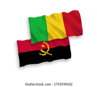 Banderas de olas de tela vectorial nacional de Mali y Angola aisladas en fondo blanco. de 1 a 2.
