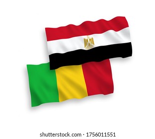 National vector fabric wave flags of Mali and Egypt isolated on white background. 1 to 2 proportion.