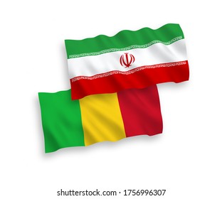 Banderas de olas de tela vectorial nacional de Mali e Irán aisladas en fondo blanco. de 1 a 2.