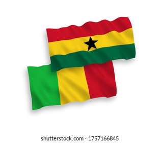 Banderas de olas de tela vectorial nacional de Mali y Ghana aisladas en fondo blanco. de 1 a 2.