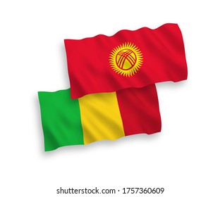 Banderas de olas de tela vectorial nacional de Mali y Kirguistán aisladas en fondo blanco. de 1 a 2.