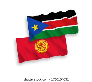 Banderas de olas de tela vectorial nacional de la República de Sudán del Sur y Kirguistán aisladas en fondo blanco. de 1 a 2.