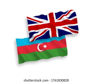 Banderas de olas de tela vectorial nacional de Gran Bretaña y Azerbaiyán aisladas en fondo blanco. de 1 a 2.