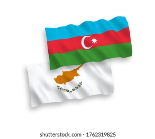National vector fabric wave flags of Cyprus and Azerbaijan isolated on white background. 1 to 2 proportion.