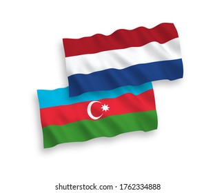 National vector fabric wave flags of Azerbaijan and Netherlands isolated on white background. 1 to 2 proportion.