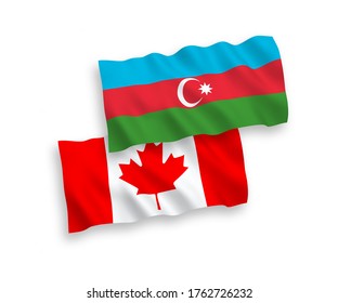 Banderas de ondulación de tela vectorial nacional de Canadá y Azerbaiyán aisladas en fondo blanco. de 1 a 2.