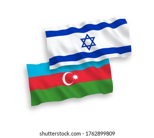 National vector fabric wave flags of Azerbaijan and Israel isolated on white background. 1 to 2 proportion.