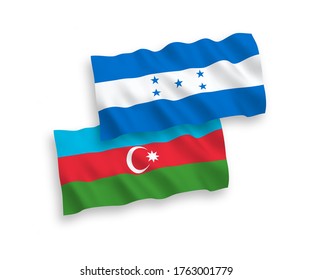 National vector fabric wave flags of Azerbaijan and Honduras isolated on white background. 1 to 2 proportion.