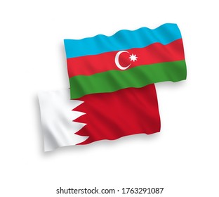 National vector fabric wave flags of Azerbaijan and Bahrain isolated on white background. 1 to 2 proportion.