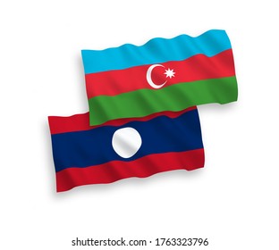 Nationale Vektor-Wellen-Flaggen von Aserbaidschan und Laos einzeln auf weißem Hintergrund. 1 bis 2 %.