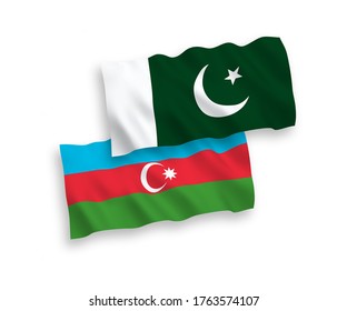 Banderas de la ola de tela vectorial nacional de Azerbaiyán y Pakistán aisladas en fondo blanco. de 1 a 2.