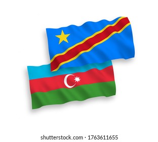 National vector fabric wave flags of Azerbaijan and Democratic Republic of the Congo isolated on white background. 1 to 2 proportion.