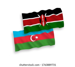 National vector fabric wave flags of Azerbaijan and Kenya isolated on white background. 1 to 2 proportion.