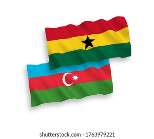 National vector fabric wave flags of Azerbaijan and Ghana isolated on white background. 1 to 2 proportion.