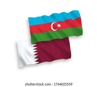 National vector fabric wave flags of Azerbaijan and Qatar isolated on white background. 1 to 2 proportion.