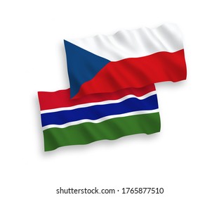 Banderas de olas de tela vectorial nacional de la República Checa y la República de Gambia aisladas en fondo blanco. de 1 a 2.