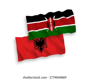 National vector fabric wave flags of Albania and Kenya isolated on white background. 