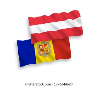 Nationale Vektorgrafik-Wellenflags von Österreich und Andorra einzeln auf weißem Hintergrund. 1 bis 2 %.