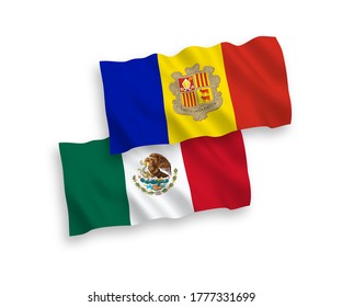 Banderas de olas de tela vectorial nacionales de México y Andorra aisladas en fondo blanco. de 1 a 2.