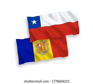 Banderas de olas de tela vectorial nacional de Andorra y Chile aisladas en fondo blanco. de 1 a 2.