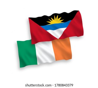 Nationale Vektor-Wellen-Flaggen von Irland und Antigua und Barbuda einzeln auf weißem Hintergrund. 1 bis 2 %.
