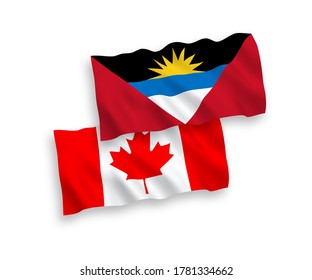 National vector fabric wave flags of Canada and Antigua and Barbuda isolated on white background. 1 to 2 proportion.