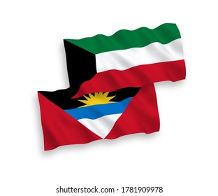 Nationale Vektor-Wellen-Flaggen von Antigua und Barbuda und Kuwait einzeln auf weißem Hintergrund. 1 bis 2 %.