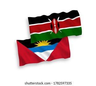 Nationale Vektor-Wellen-Flaggen von Antigua und Barbuda und Kenia einzeln auf weißem Hintergrund. 1 bis 2 %.
