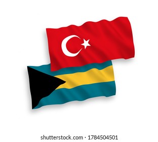 Banderas de olas de tela vectorial nacional de Turquía y del Commonwealth de las Bahamas aisladas en fondo blanco. de 1 a 2.
