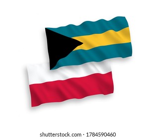 Nationale Vektorgrafik-Wellen-Flaggen des Commonwealth der Bahamas und Polens einzeln auf weißem Hintergrund. 1 bis 2 %.